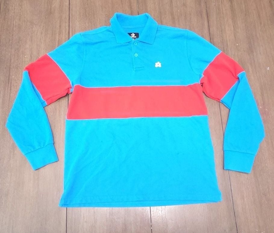 Converse x Golf Le Fleur Colorblock Long Sleeve Polo Shirt Blue/Red 2