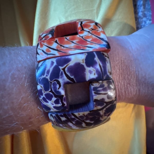 Tagua Nut Multi-Color Batik Stretch Panel Bracelet