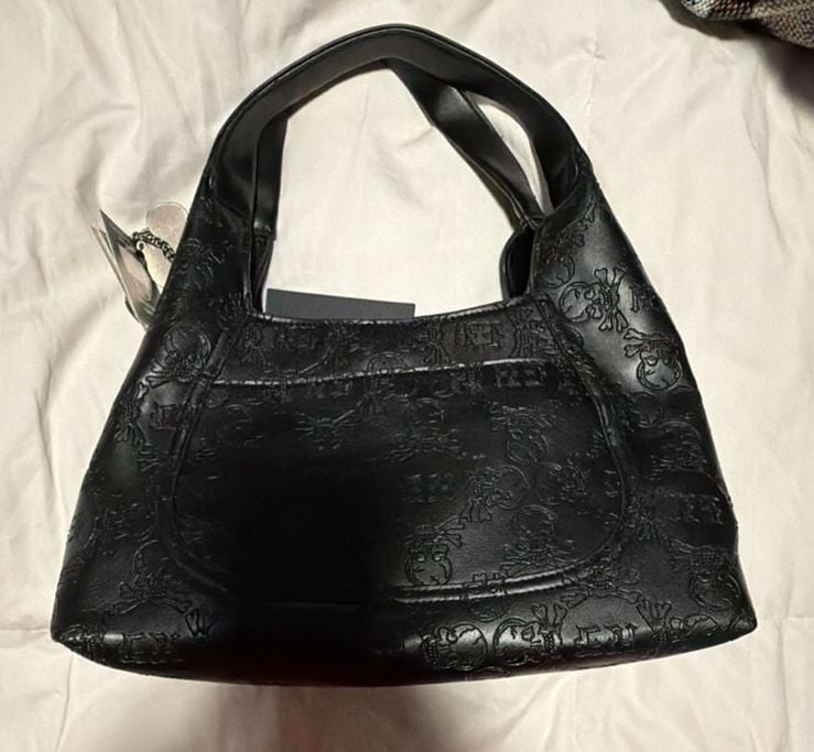 Ed Hardy Black Faux Leather Small Satchel with Skull Motif 3