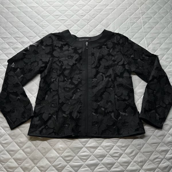Colleen Lopez Black Floral Lace Mesh Zip-Up Jacket