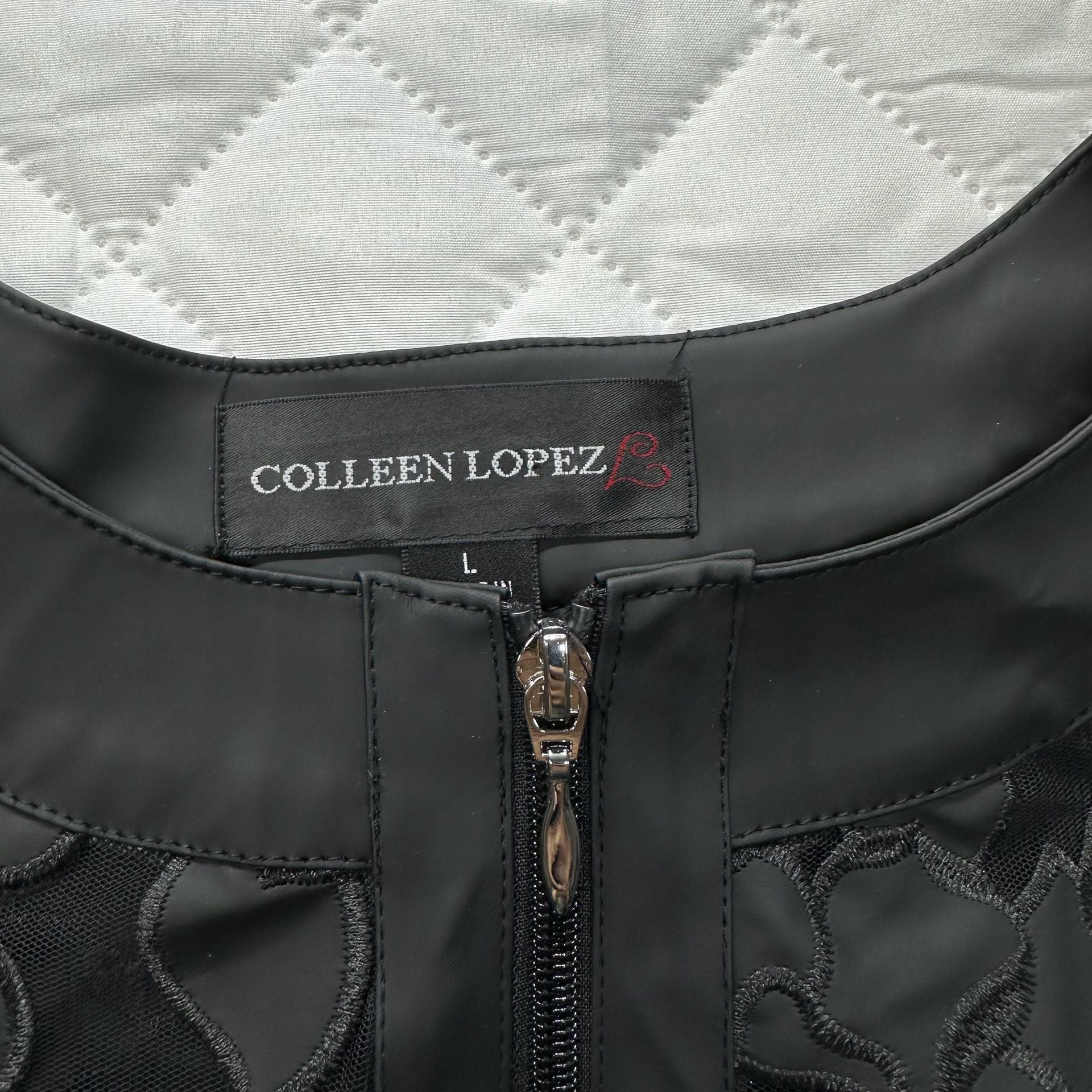 Colleen Lopez Black Floral Lace Mesh Zip-Up Jacket 4