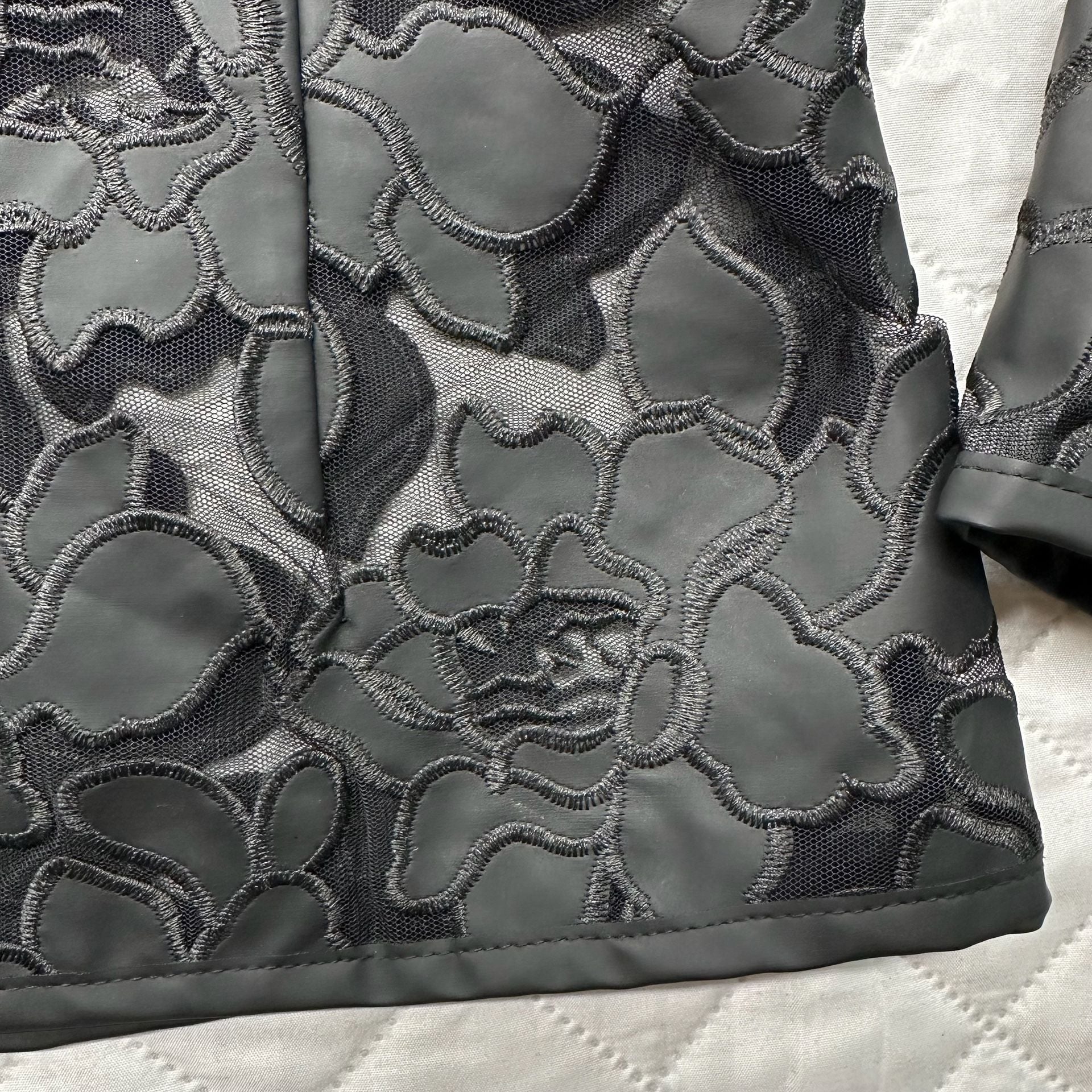 Colleen Lopez Black Floral Lace Mesh Zip-Up Jacket 6
