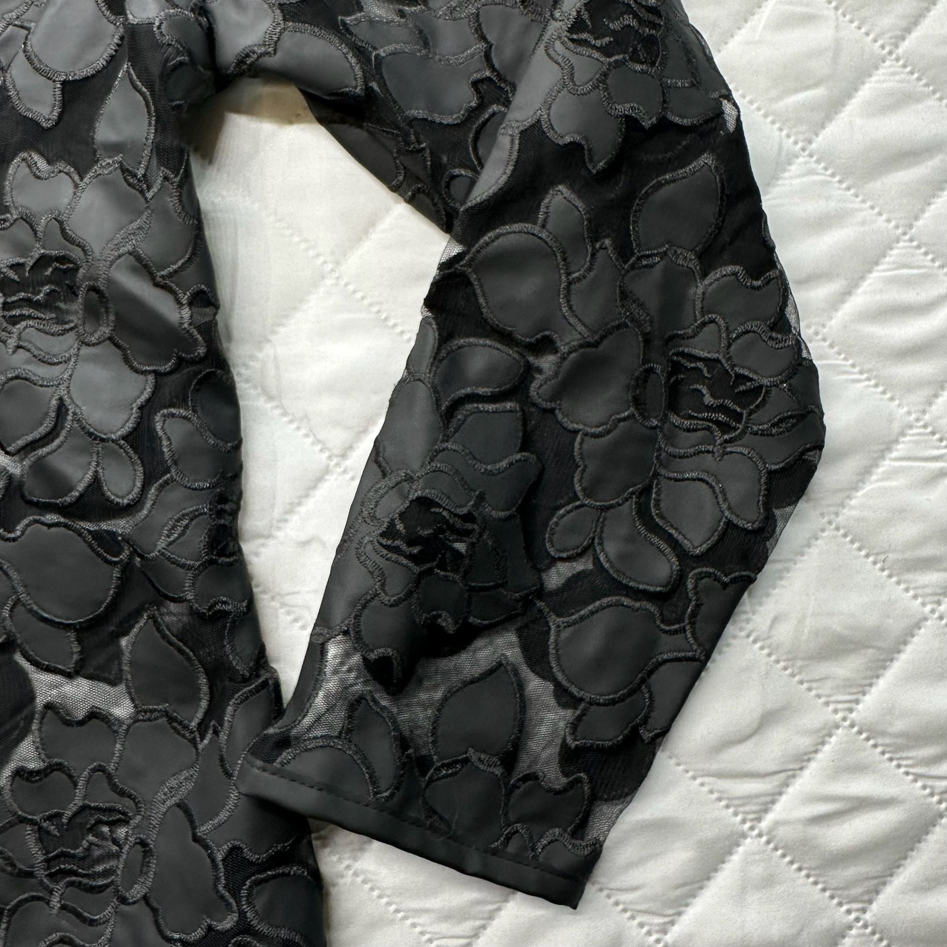Colleen Lopez Black Floral Lace Mesh Zip-Up Jacket 7
