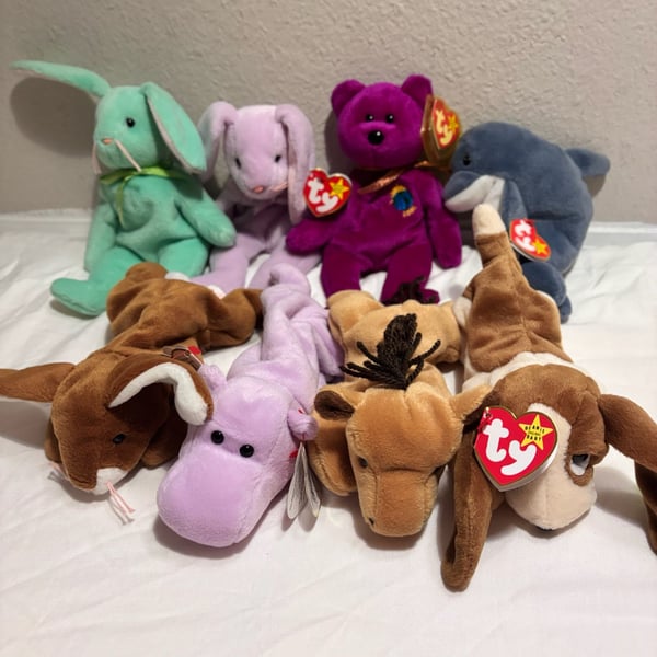 Lot of 8 Vintage Ty Beanie Babies Assorted Plush Toys