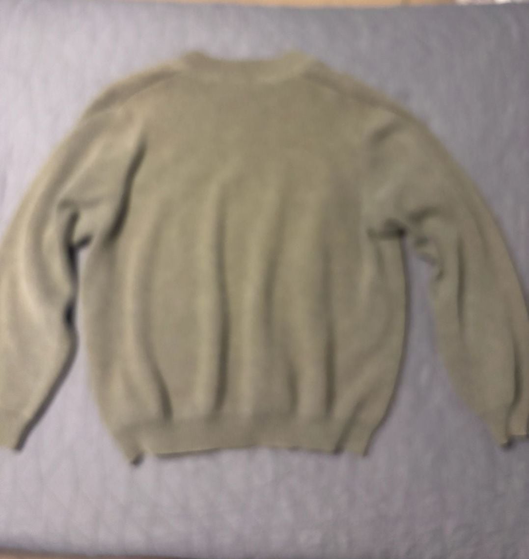 Eddie Bauer Mens Henley Sweater Olive Green 4 Button 100% Cotton Size L 5