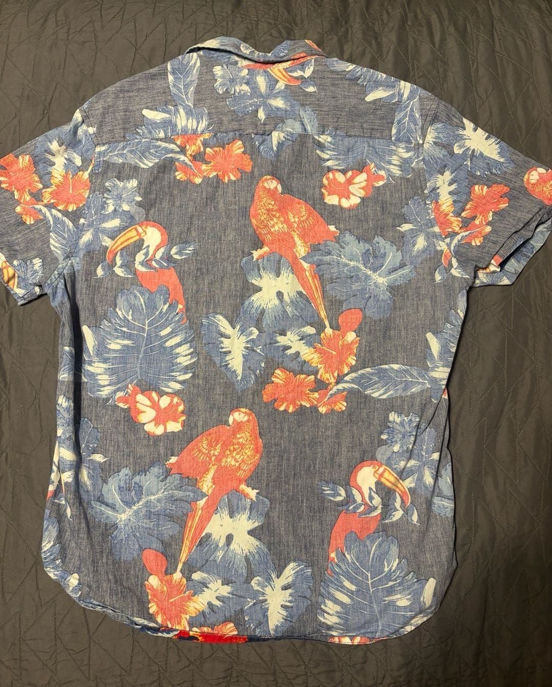 Denim & Flower Ricky Singh Mens L Tropical Parrot Toucan Hawaiian Shirt Slim Fit 4