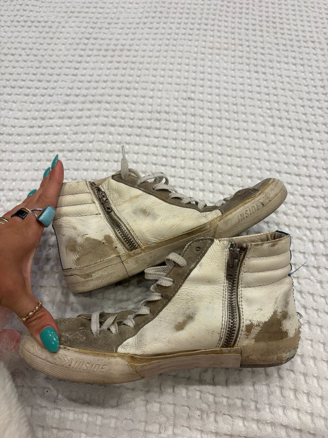 Golden Goose Slide High-Top Sneakers White Leather and Grey Suede with Side Zip 10
