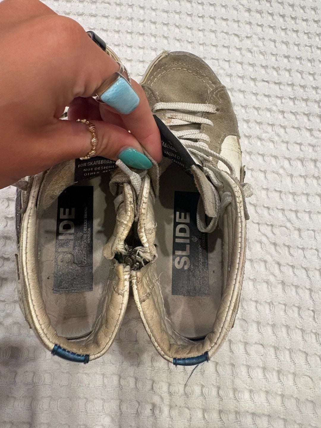 Golden Goose Slide High-Top Sneakers White Leather and Grey Suede with Side Zip 11