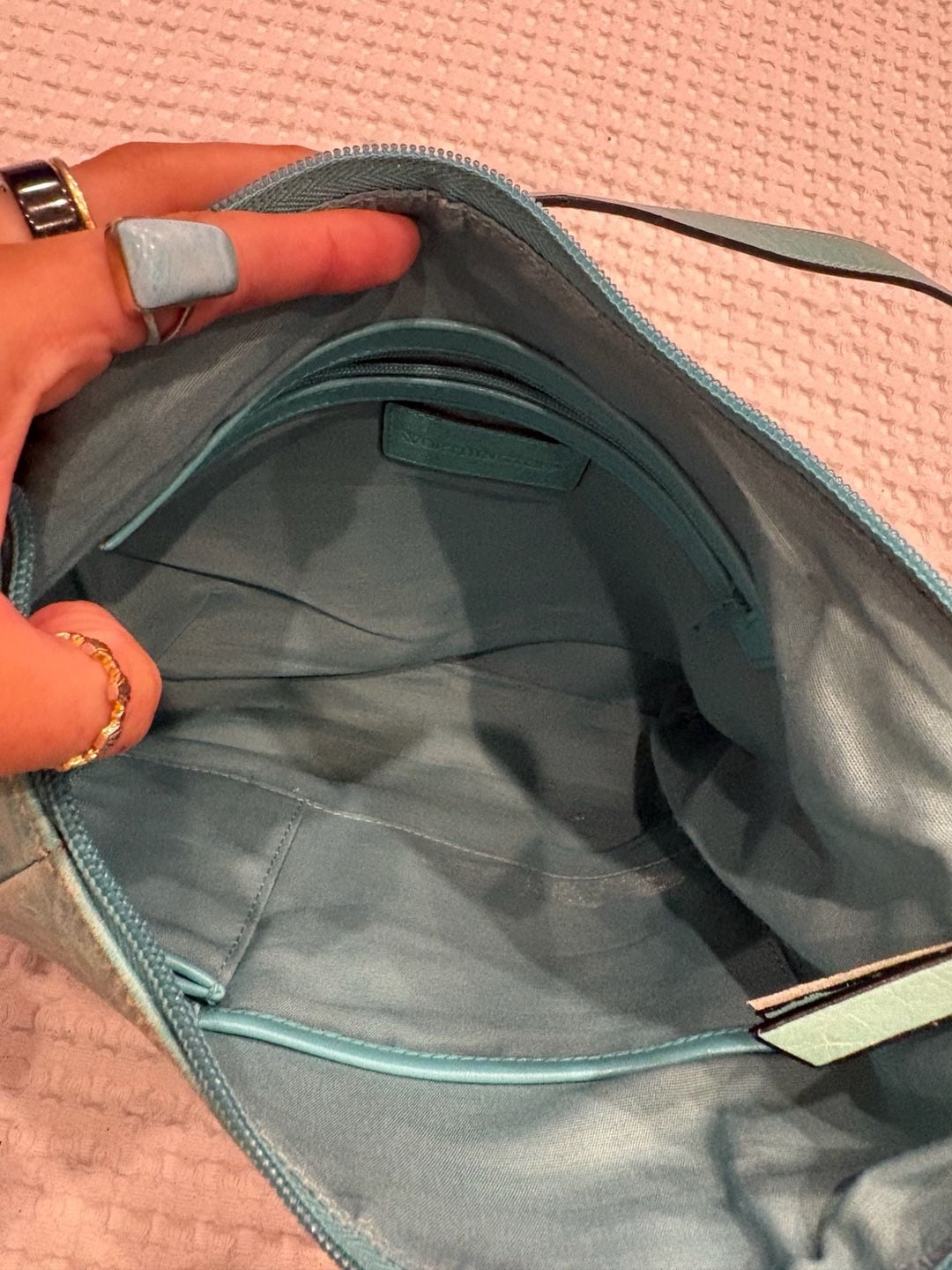 Worthington Teal Distressed Leather Shoulder Bag with Zipper Side Pockets 4