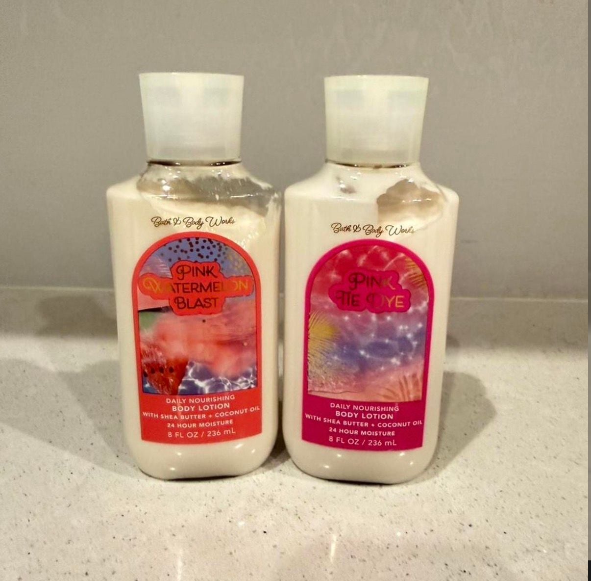 Bath & Body Works Pink Watermelon Blast and Pink Tie Dye Daily Nourishing Body Lotion Set 1