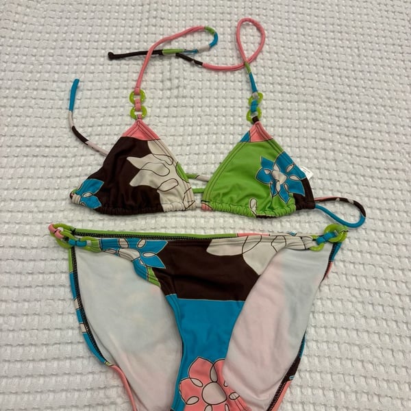 Gossip Floral Print Triangle Bikini Set with Ring Details