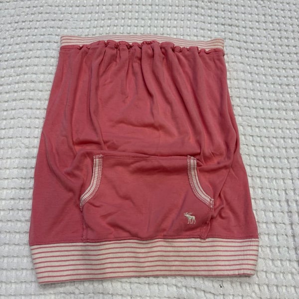 Abercrombie & Fitch Pink and White Striped Ruched Top with Pocket