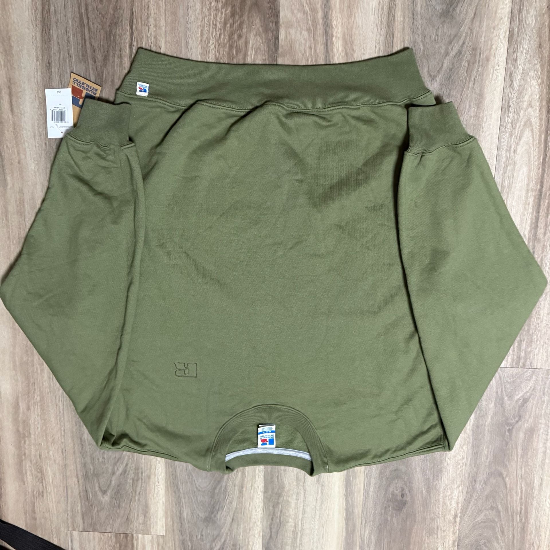 Russell Athletic Crewneck Sweatshirt Olive Green Embroidered R Logo 3