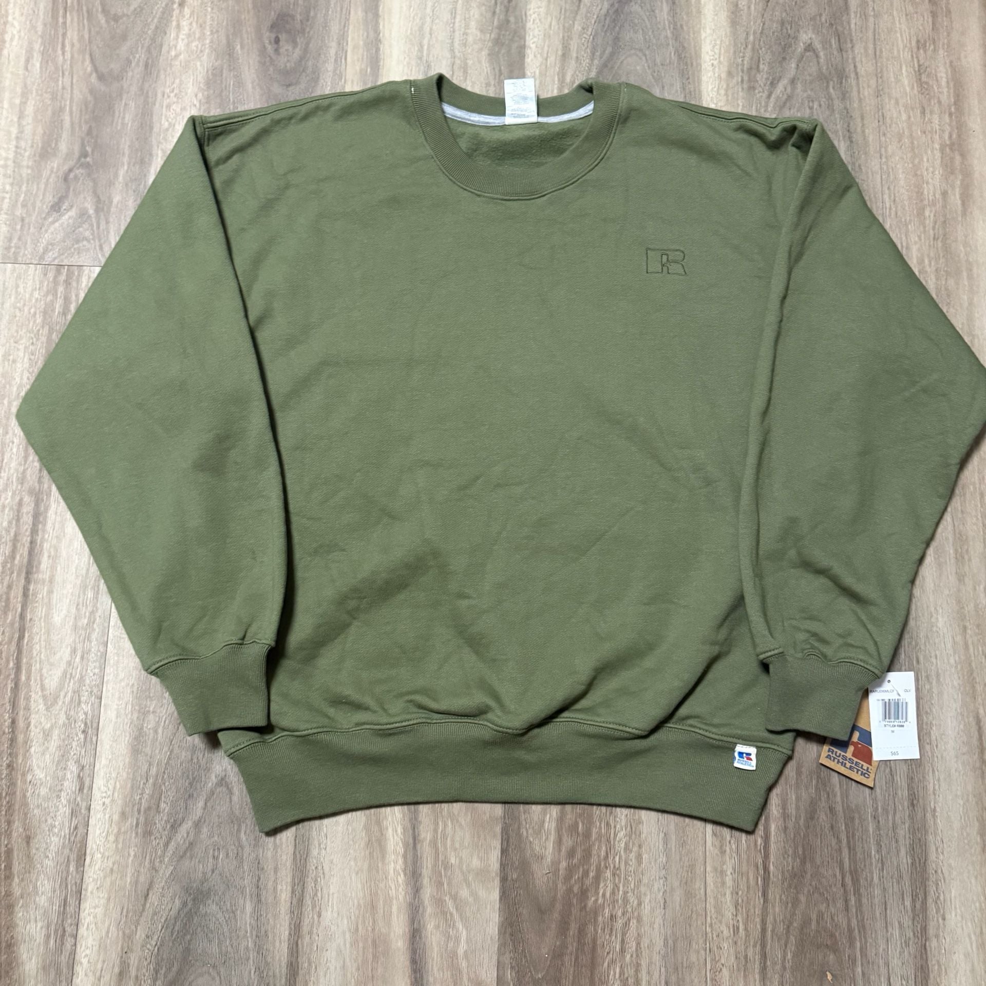 Russell Athletic Crewneck Sweatshirt Olive Green Embroidered R Logo 5