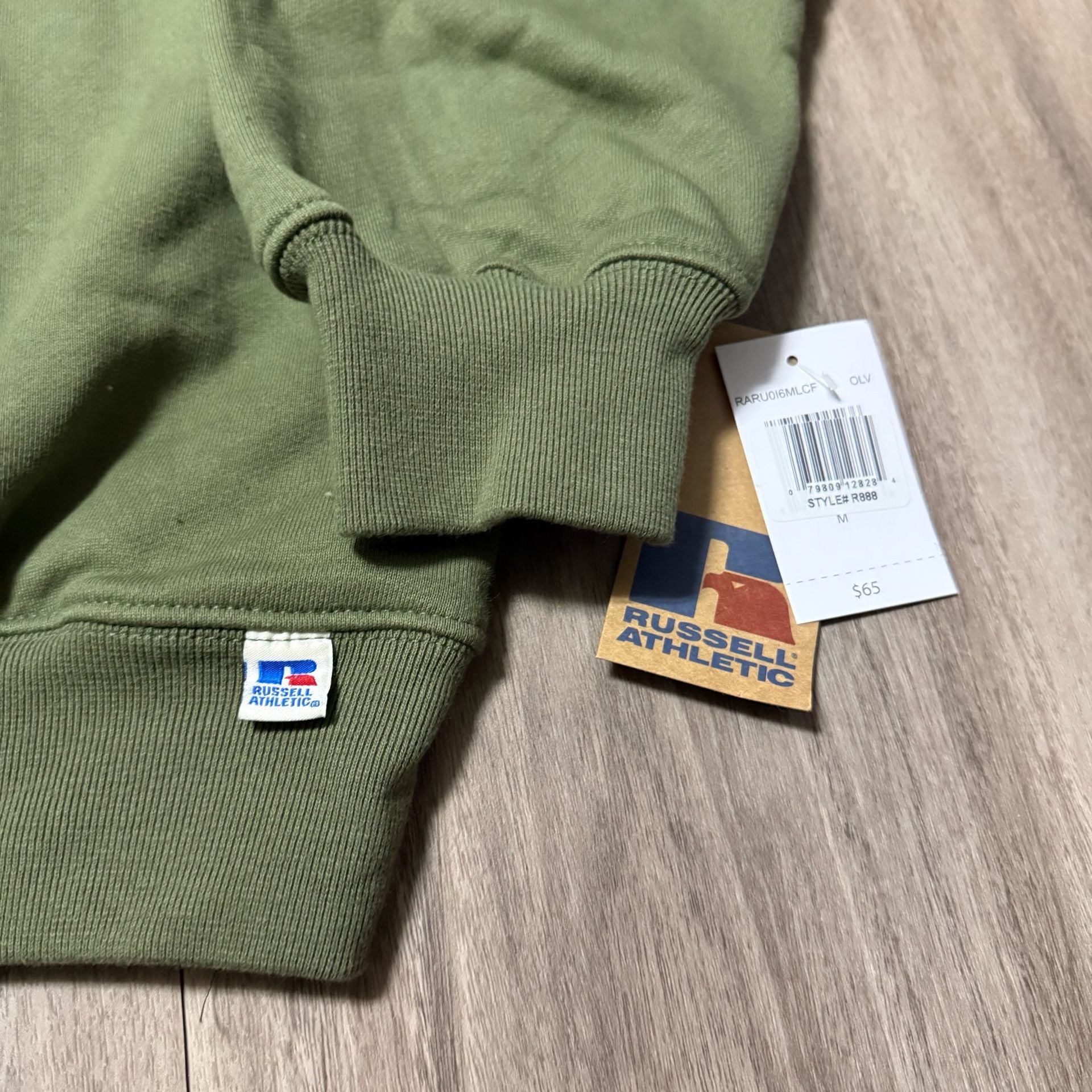 Russell Athletic Crewneck Sweatshirt Olive Green Embroidered R Logo 6