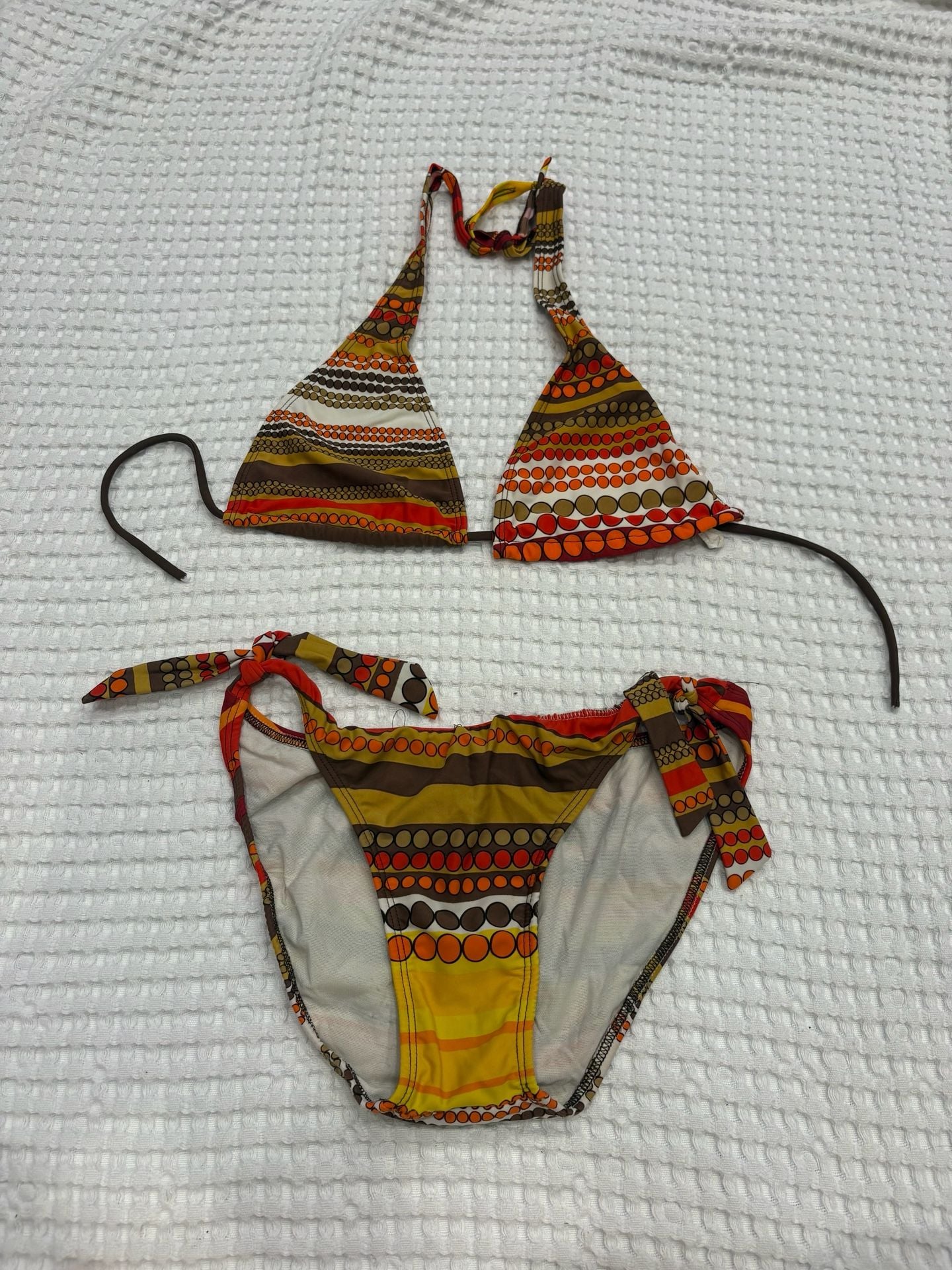 Vintage Y2K Geometric Print Side-Tie Bikini Swimsuit 1