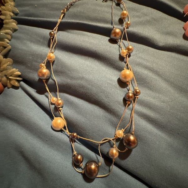 RMN Multi-Strand Floating Faux Pearl Station Necklace