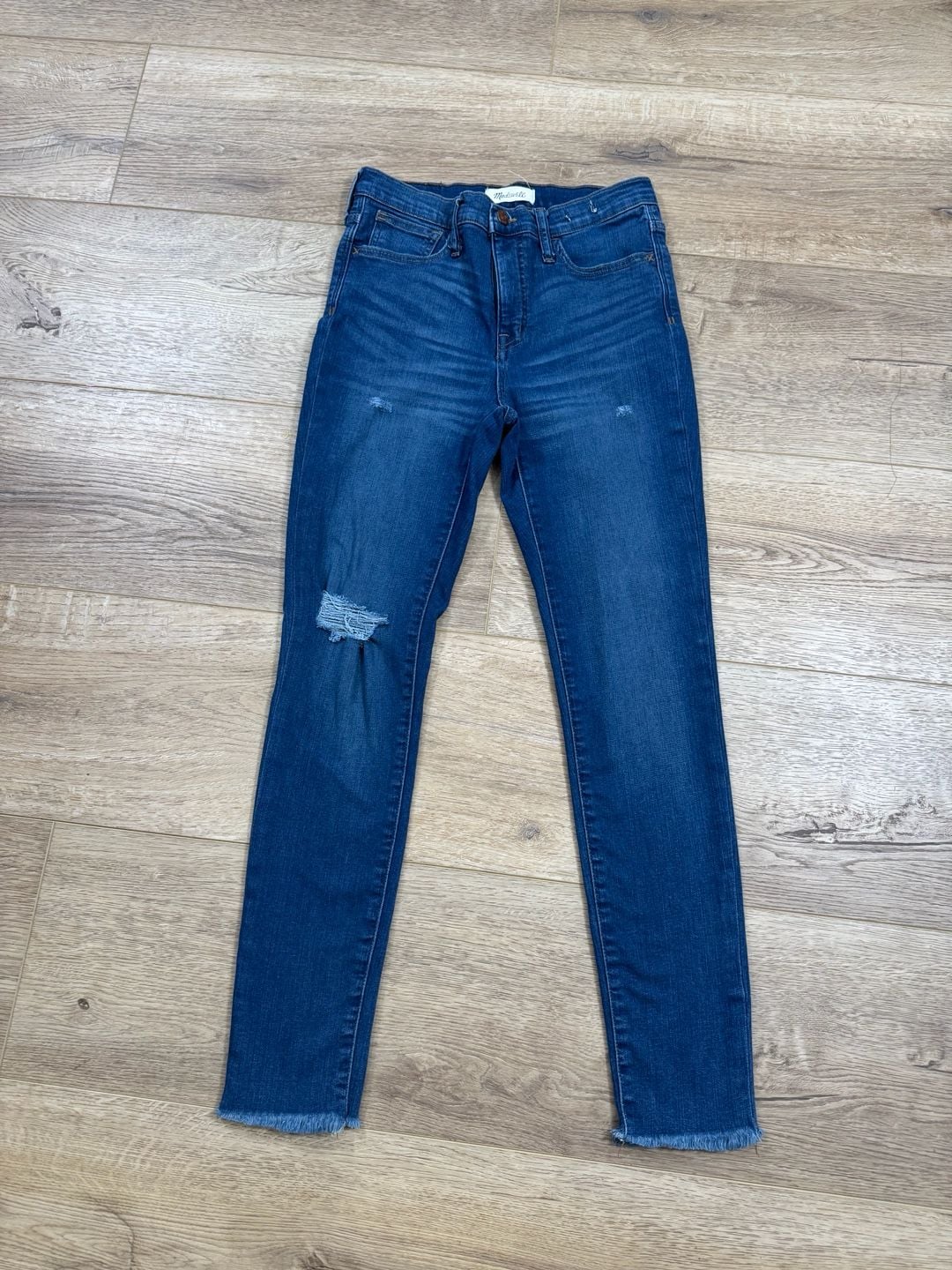 Madewell Roadtripper High Rise Skinny Jeans Raw Hem Distressed Blue Size 27 3