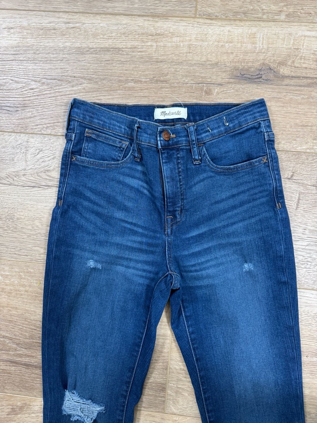 Madewell Roadtripper High Rise Skinny Jeans Raw Hem Distressed Blue Size 27 4
