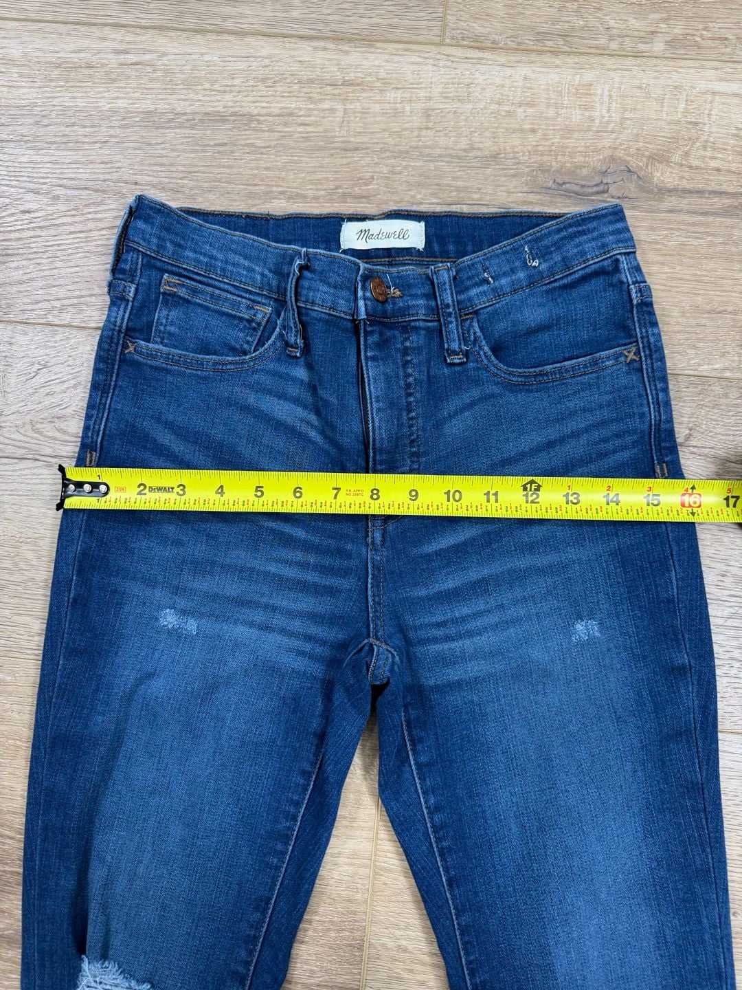Madewell Roadtripper High Rise Skinny Jeans Raw Hem Distressed Blue Size 27 9