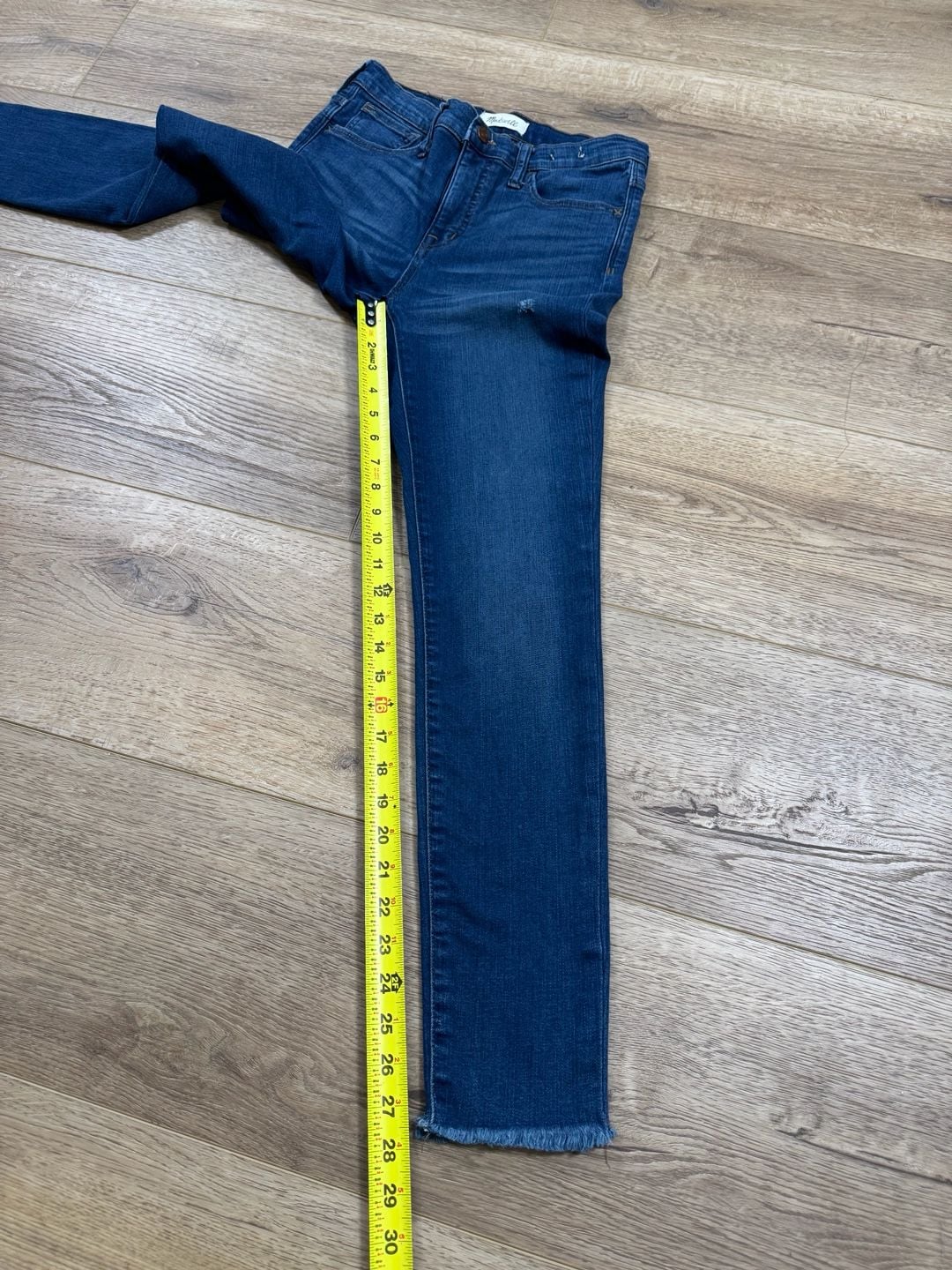 Madewell Roadtripper High Rise Skinny Jeans Raw Hem Distressed Blue Size 27 11