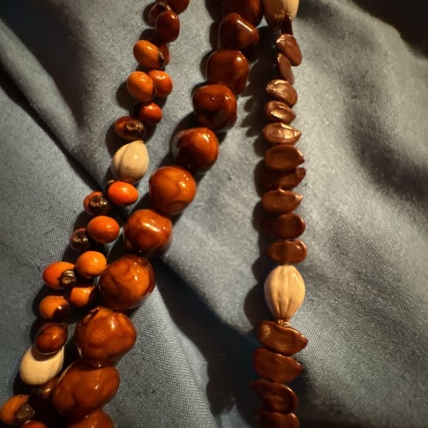 Vintage Handcrafted Natural Seed and Shell Bead Long Necklace