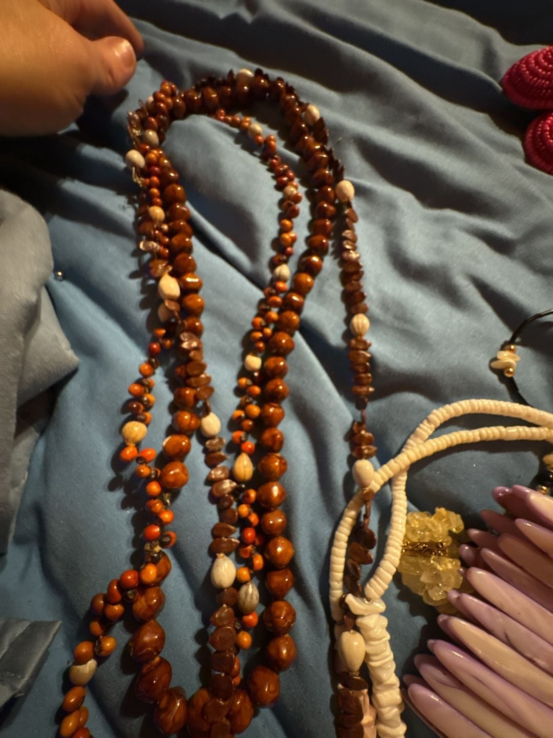 Vintage Handcrafted Natural Seed and Shell Bead Long Necklace 2