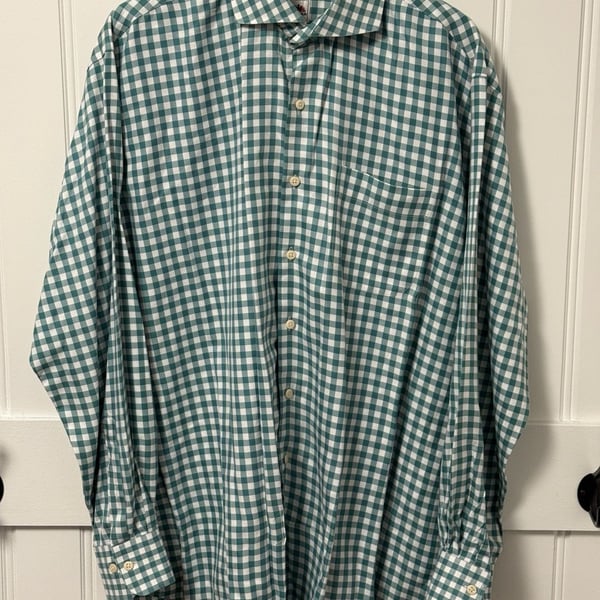 Peter Millar Men's Long Sleeve Green Gingham Check Button-Down Shirt