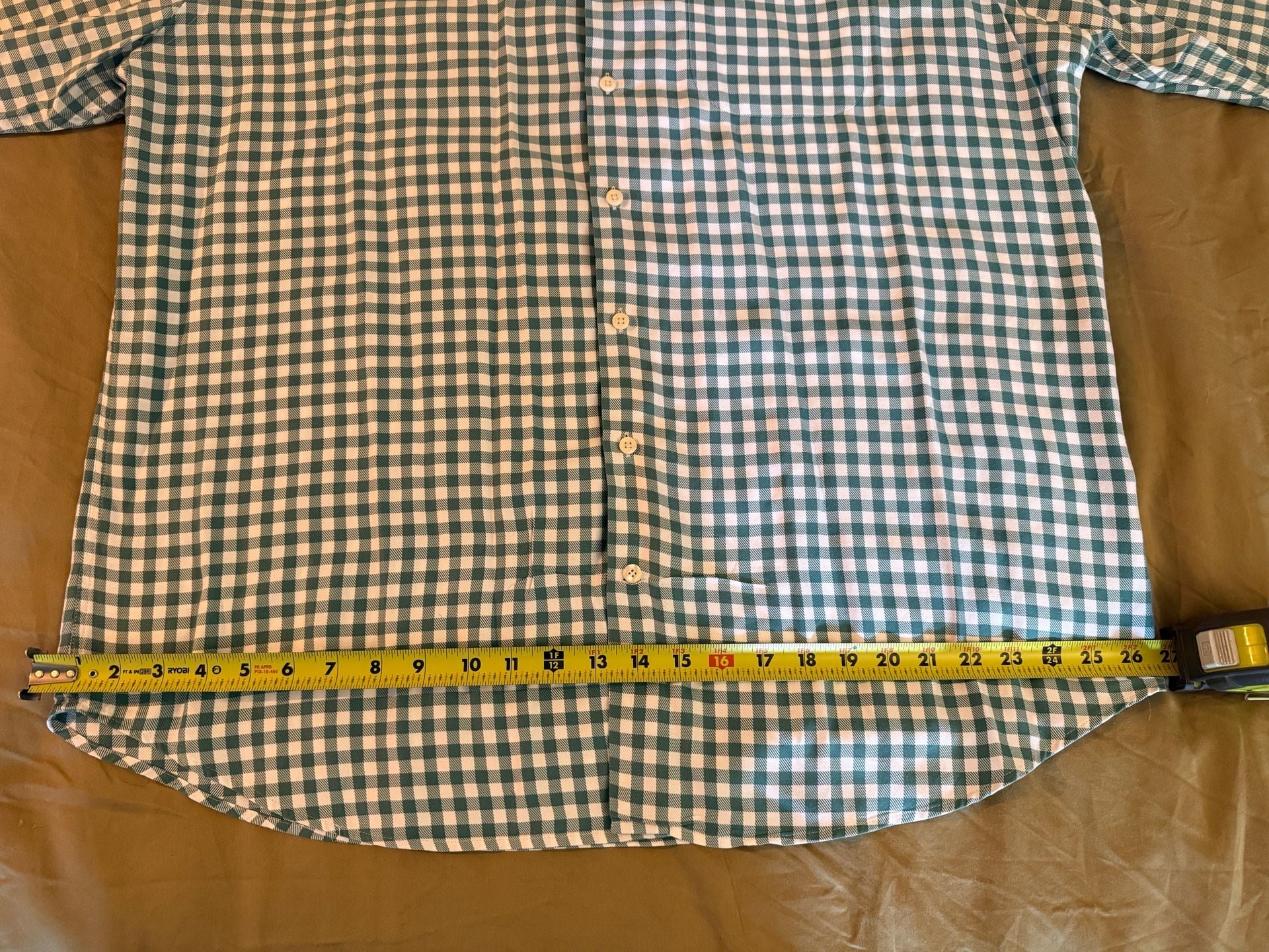 Peter Millar Men's Long Sleeve Green Gingham Check Button-Down Shirt 10