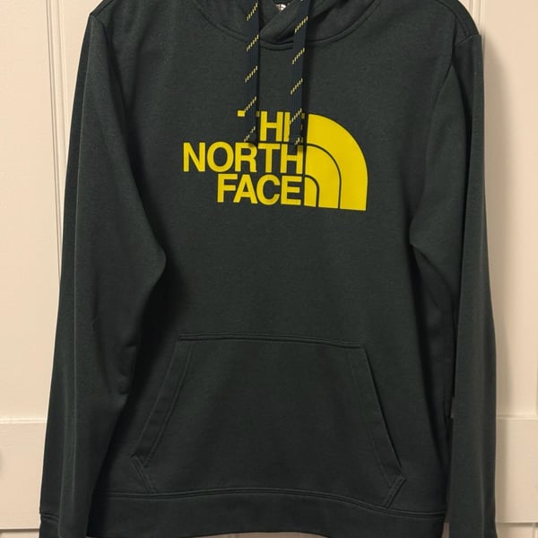 The North Face Men's Half Dome Pullover Hoodie in Dark Green with Yellow Logo