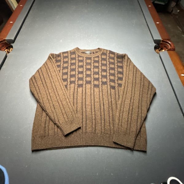 Franco Danti Collection Made in Italy Brown Geometric Textured Knit Crewneck Sweater