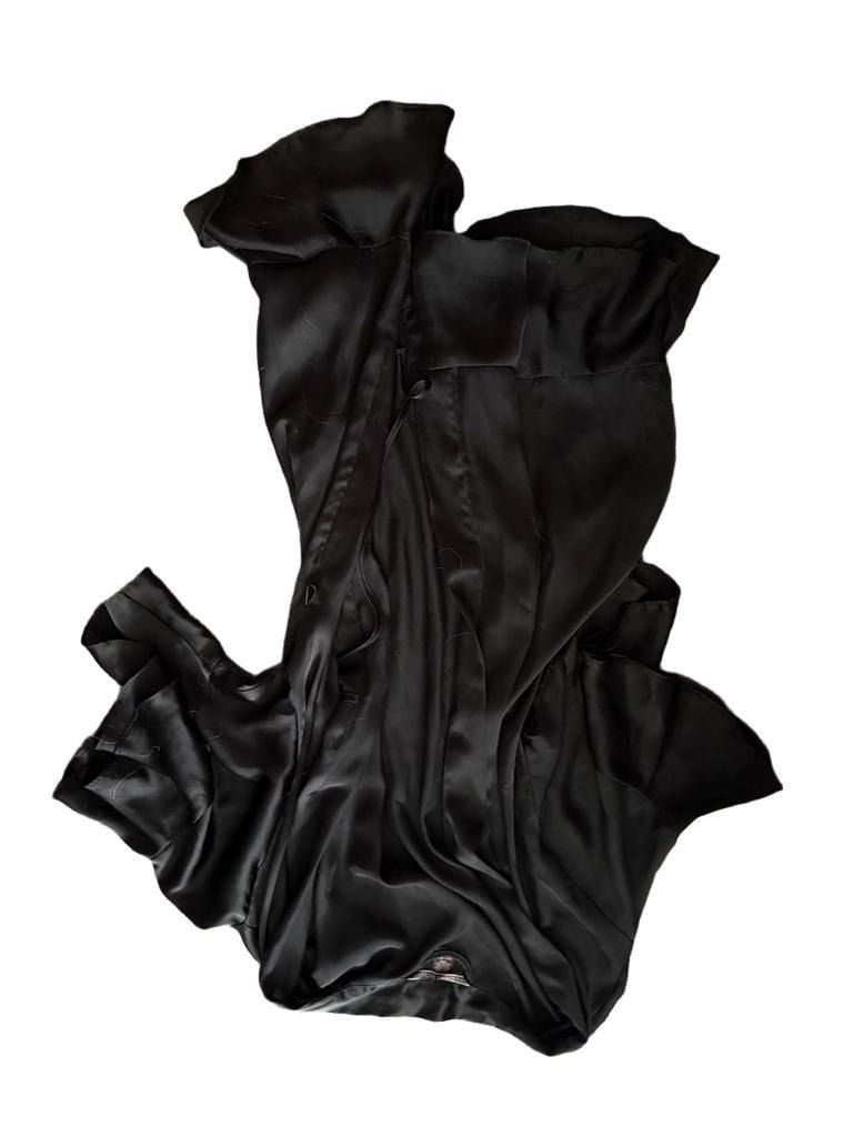 Victoria's Secret Black Satin Robe with Ruffle Detail 1