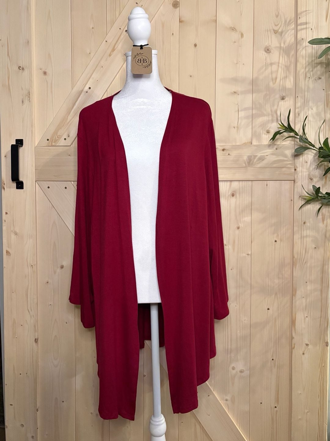 M, L, XL Azules Open Front Lightweight Long Sleeve Cardigan in Burgundy 2