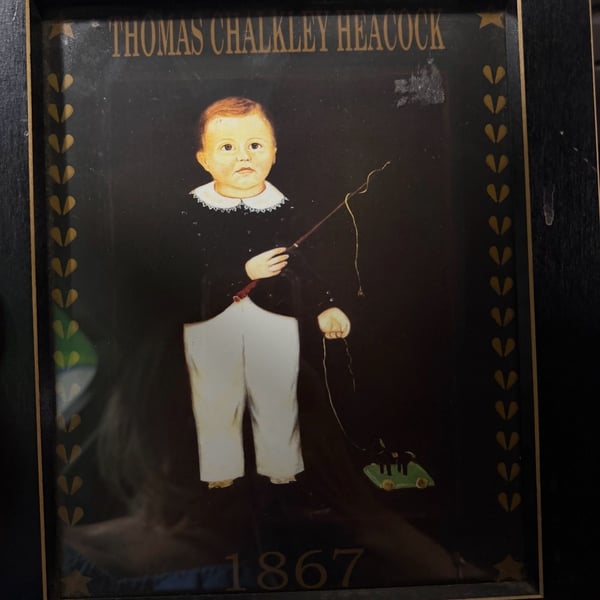 Vintage Pair of Framed Folk Art Prints: Thomas Chalkley Heacock and Rachel Mather