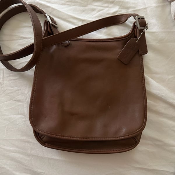 Vintage Coach Mini Hippie Flap Brown Leather Crossbody Bag
