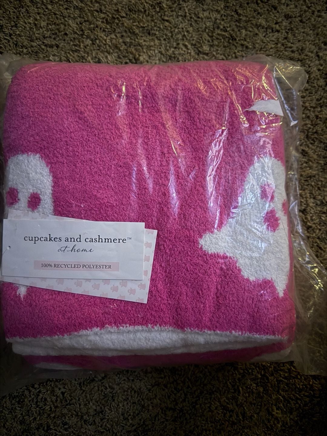 Cupcakes and Cashmere at Home Halloween Pink and White Ghost Throw Blanket 1