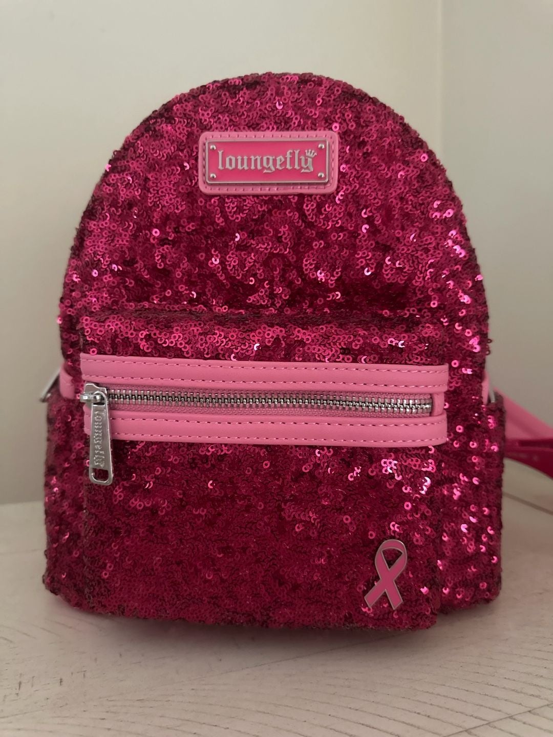 Loungefly Breast Cancer Research Foundation Pink Ribbon Sequin Mini Backpack 2