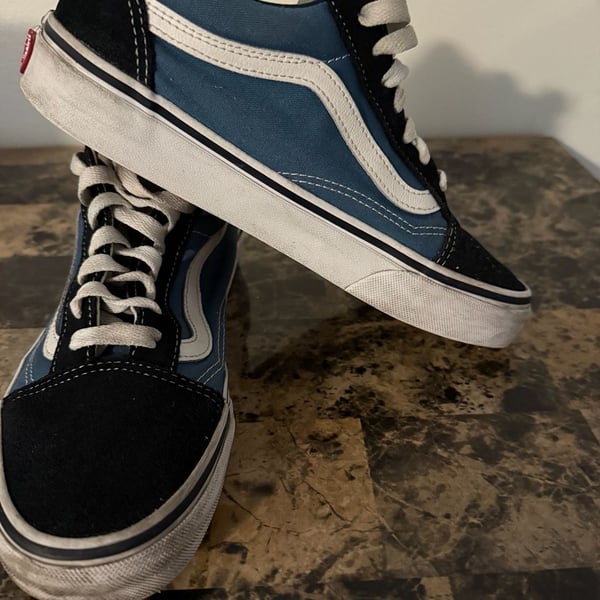 Vans Old Skool Blue and Black Canvas and Suede Skate Shoes Worn in Good Condition size Big Boys 6