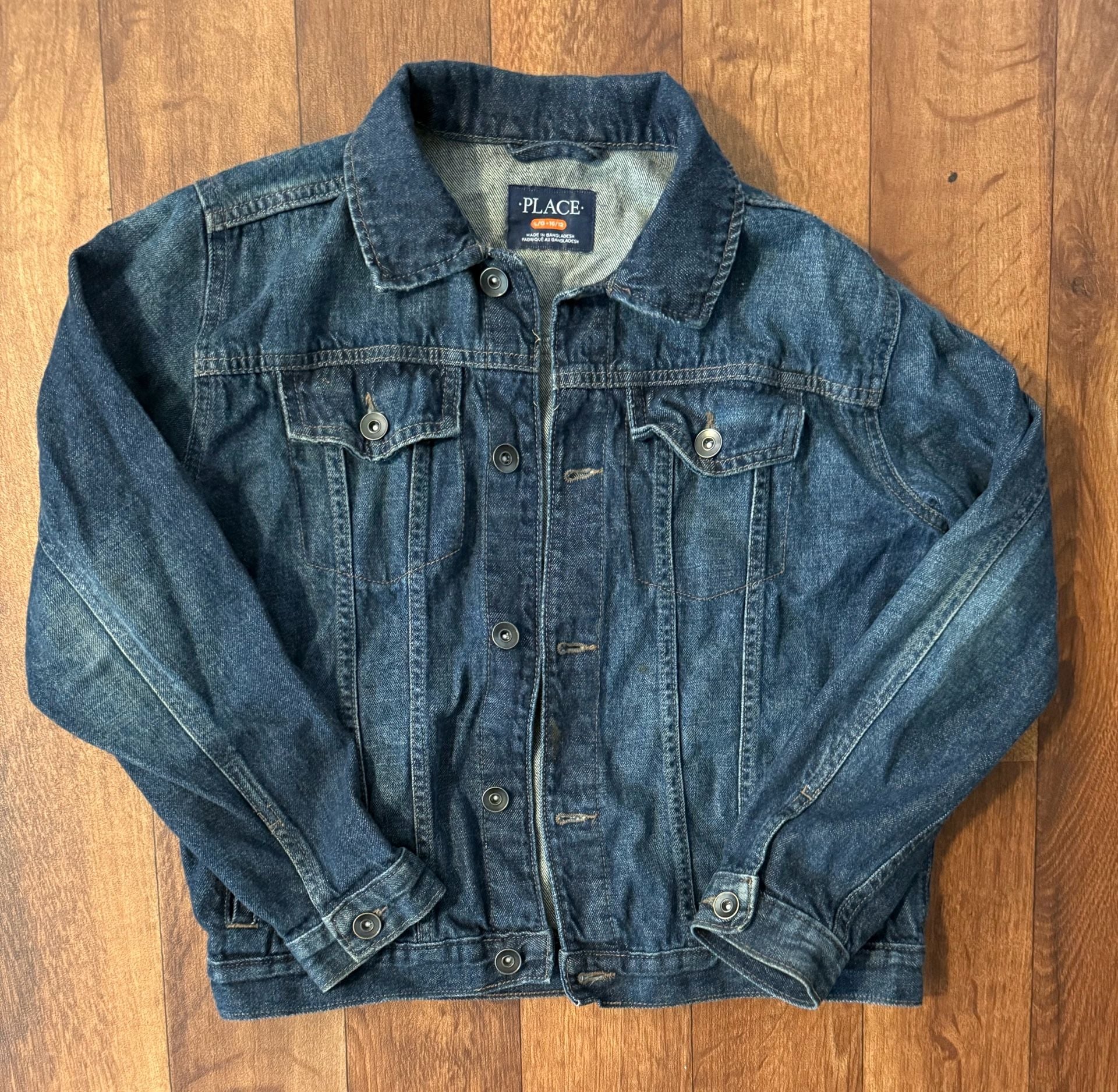 The Children's Place Boy's Dark Wash Denim Trucker Jacket Size Large 10/12 2