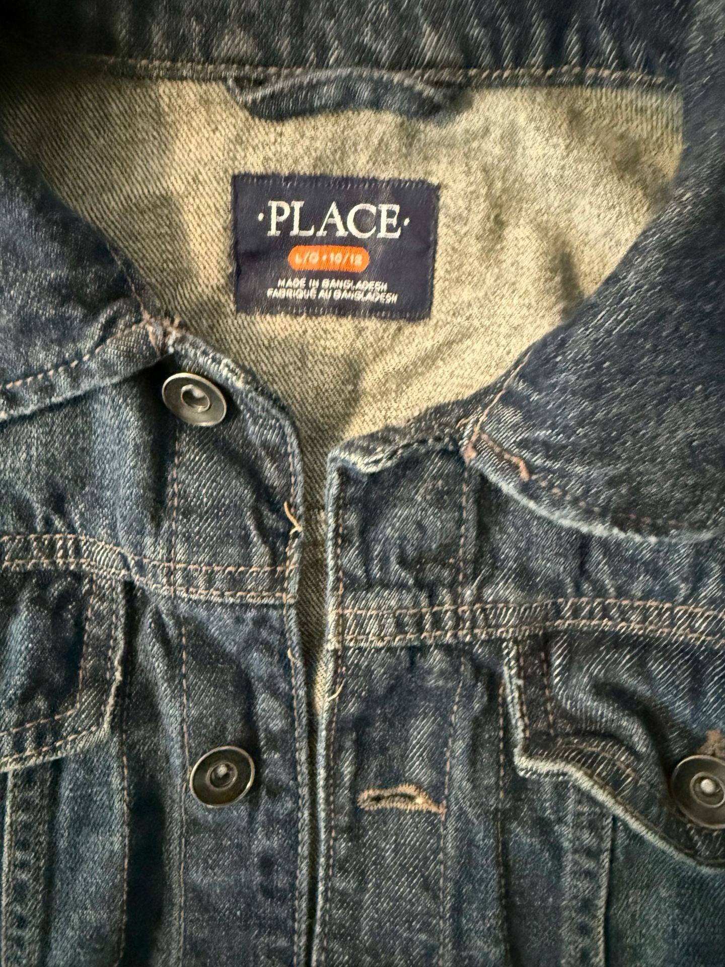 The Children's Place Boy's Dark Wash Denim Trucker Jacket Size Large 10/12 3
