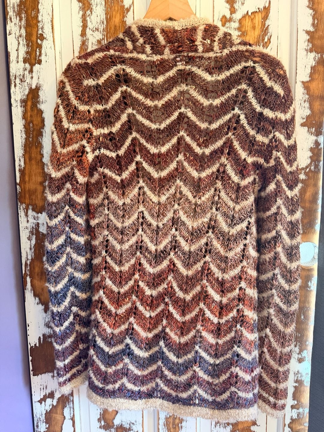 Ponsesa Chunky Knit Open Front Cardigan Size S Multicolor Chevron Hippie Boho 3