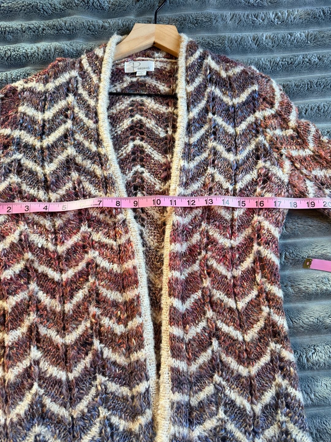 Ponsesa Chunky Knit Open Front Cardigan Size S Multicolor Chevron Hippie Boho 6