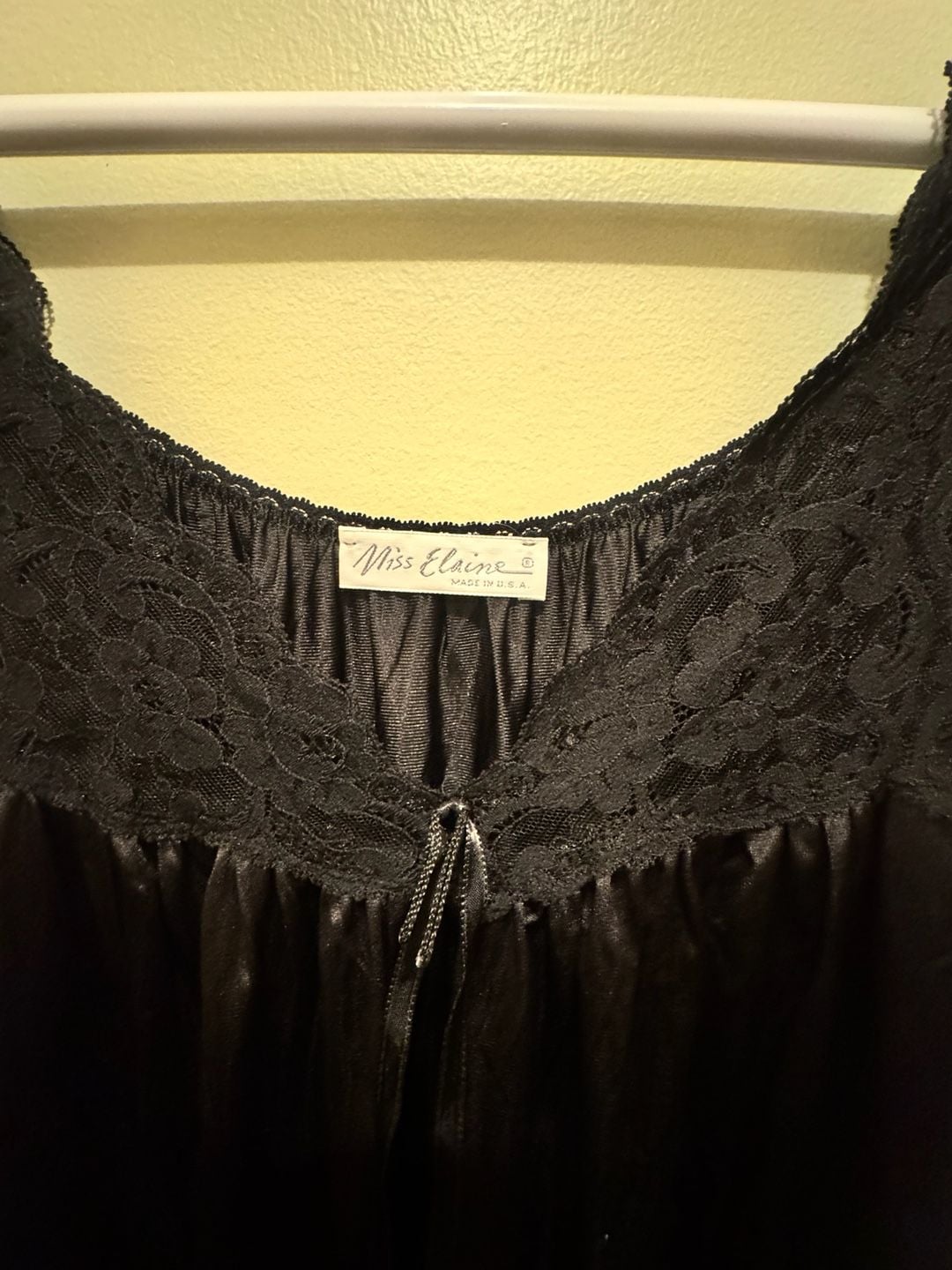 Miss Elaine Vintage Black Lace Trim Satin Nightgown 3