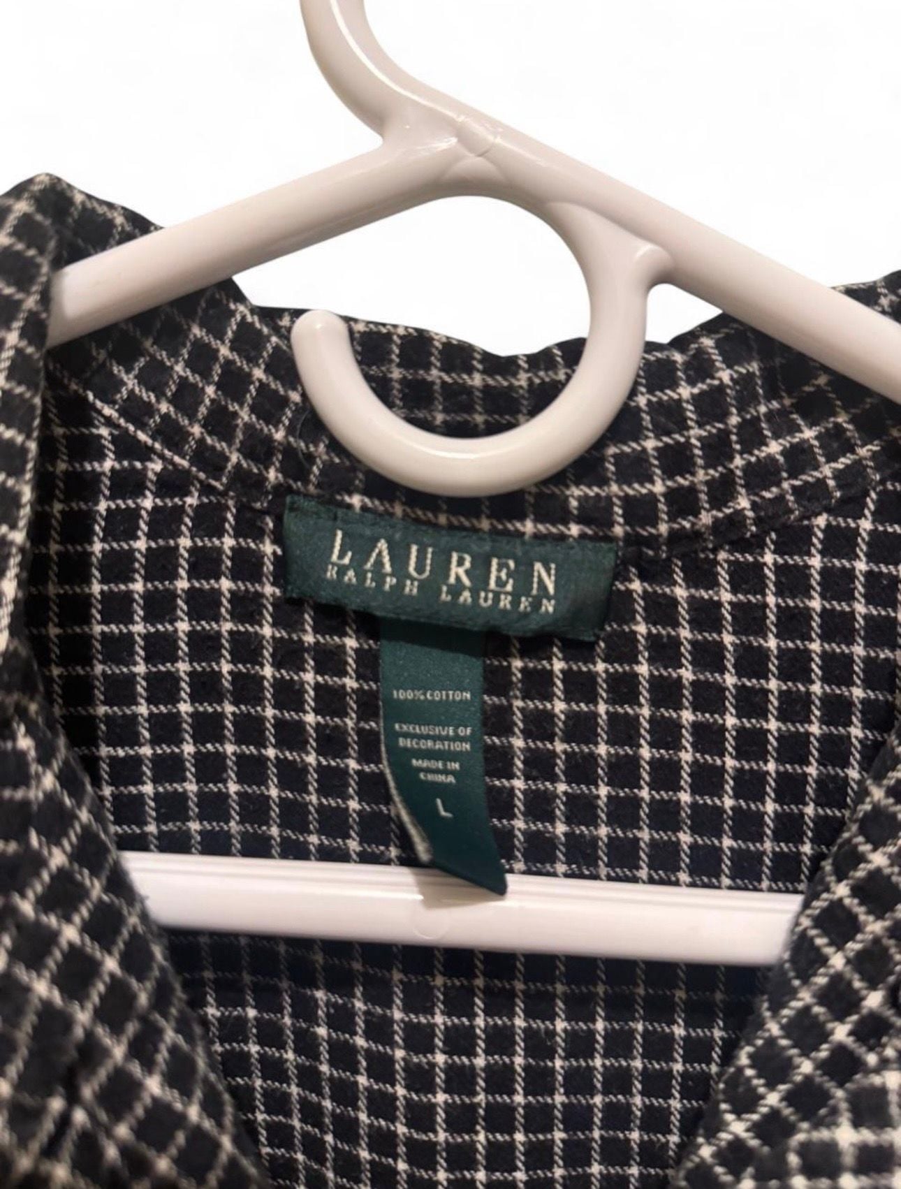 Lauren Ralph Lauren Women's Black and Cream Check Flannel Pajama Top with LRL Monogram 3