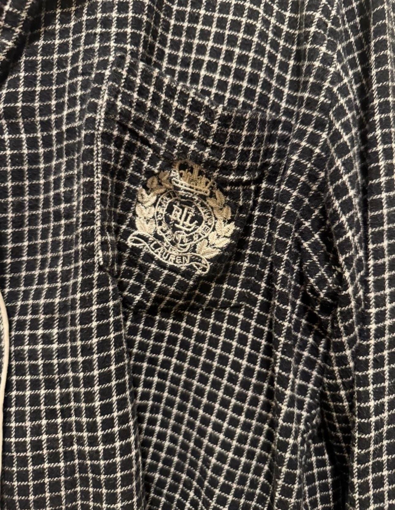 Lauren Ralph Lauren Women's Black and Cream Check Flannel Pajama Top with LRL Monogram 4