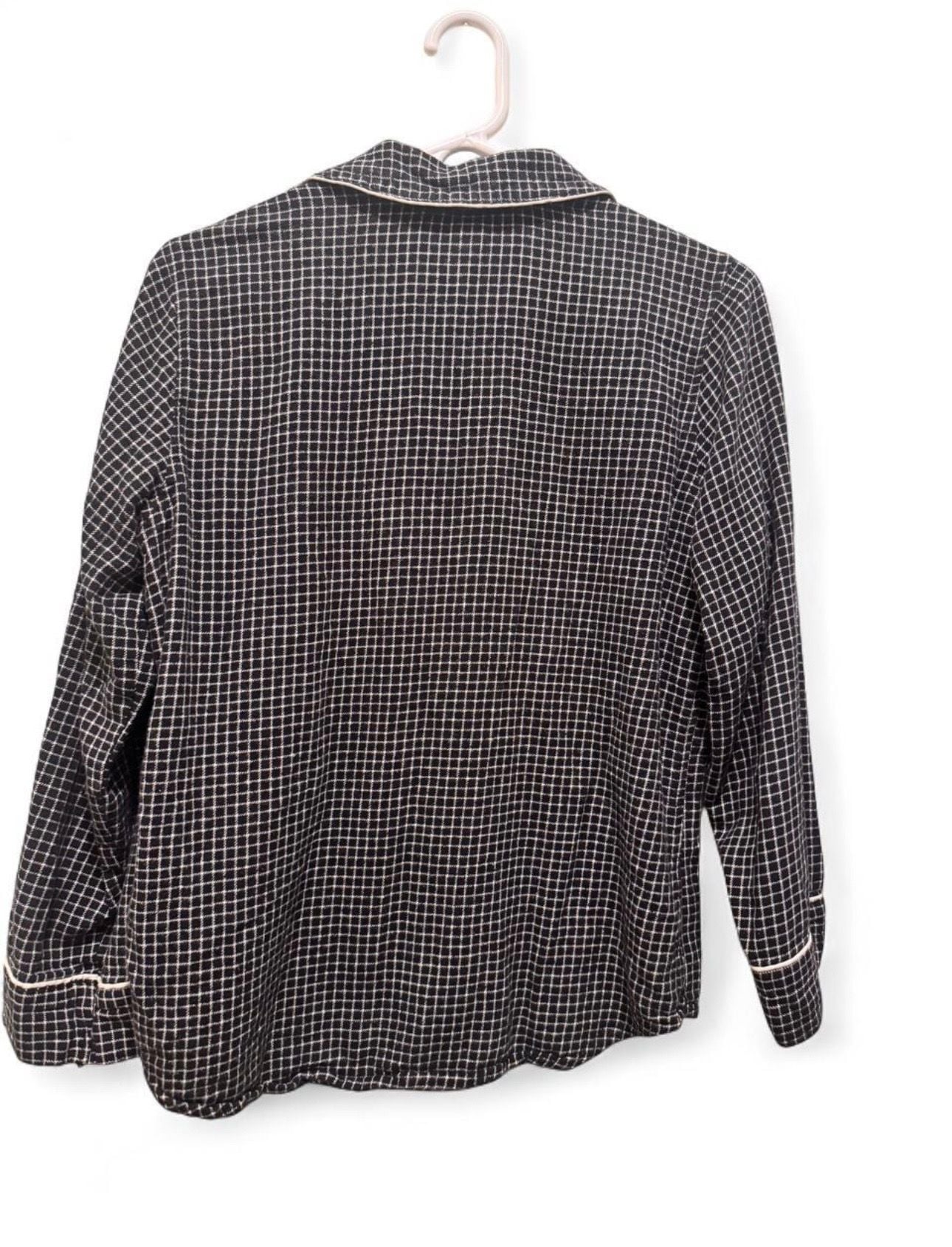 Lauren Ralph Lauren Women's Black and Cream Check Flannel Pajama Top with LRL Monogram 5