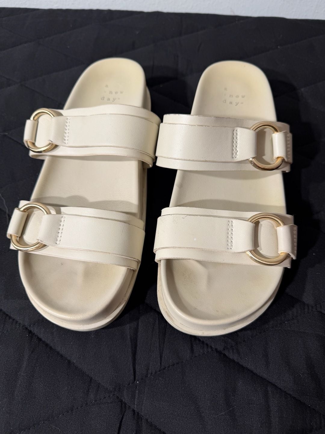 A New Day Marcy Two-Band Buckle Footbed Sandals in Cream 2