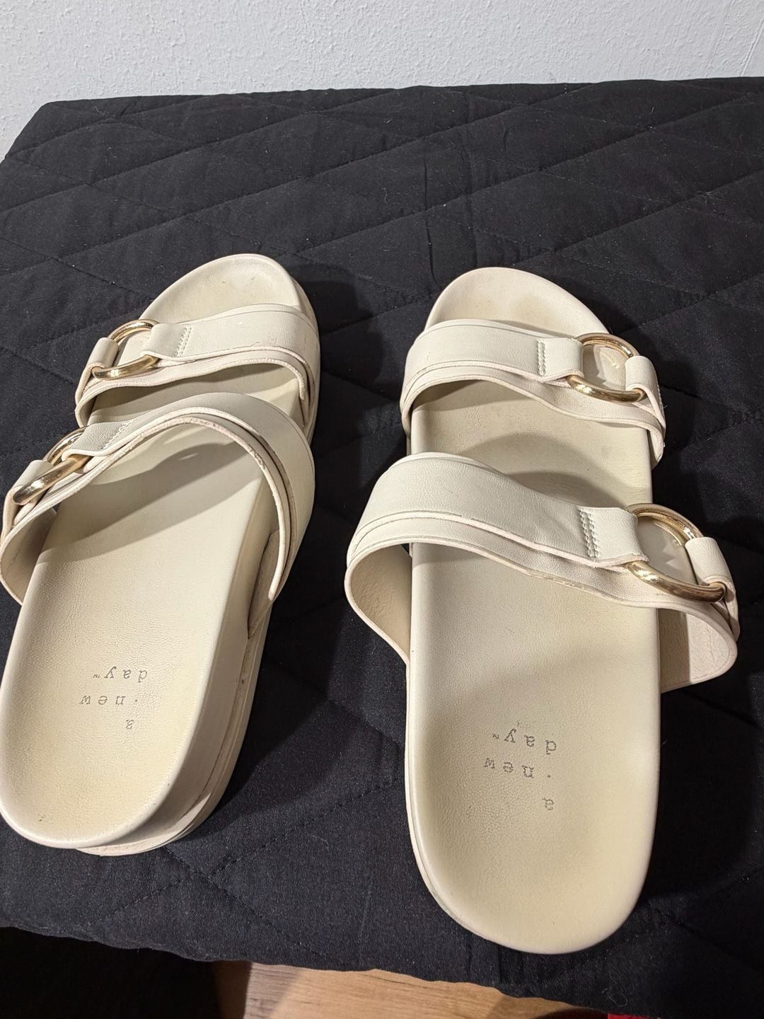 A New Day Marcy Two-Band Buckle Footbed Sandals in Cream 7