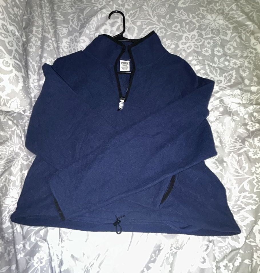 PINK Victoria's Secret Women's Blue Fleece Quarter-Zip Pullover Sweatshirt 2