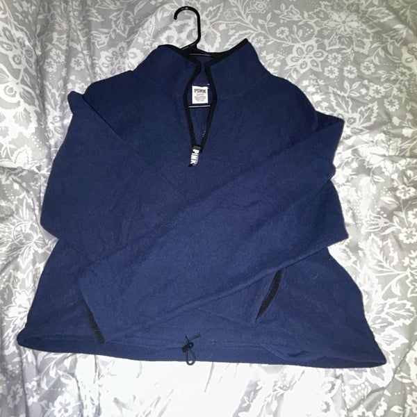 PINK Victoria's Secret Women's Blue Fleece Quarter-Zip Pullover Sweatshirt